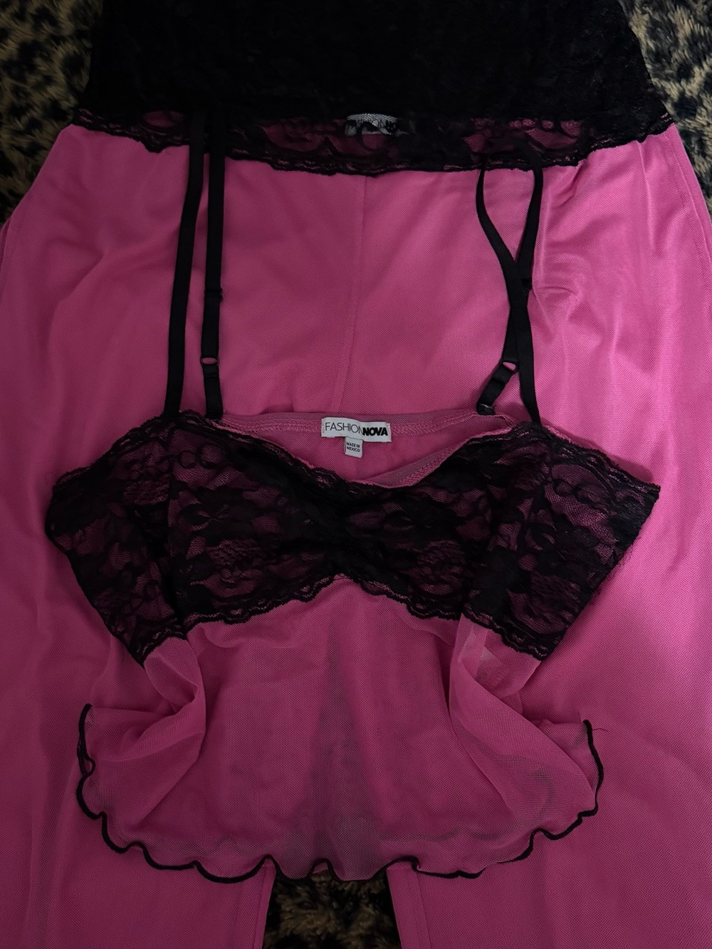 Fashion Nova Black Lace Over Pink Mesh Chemise